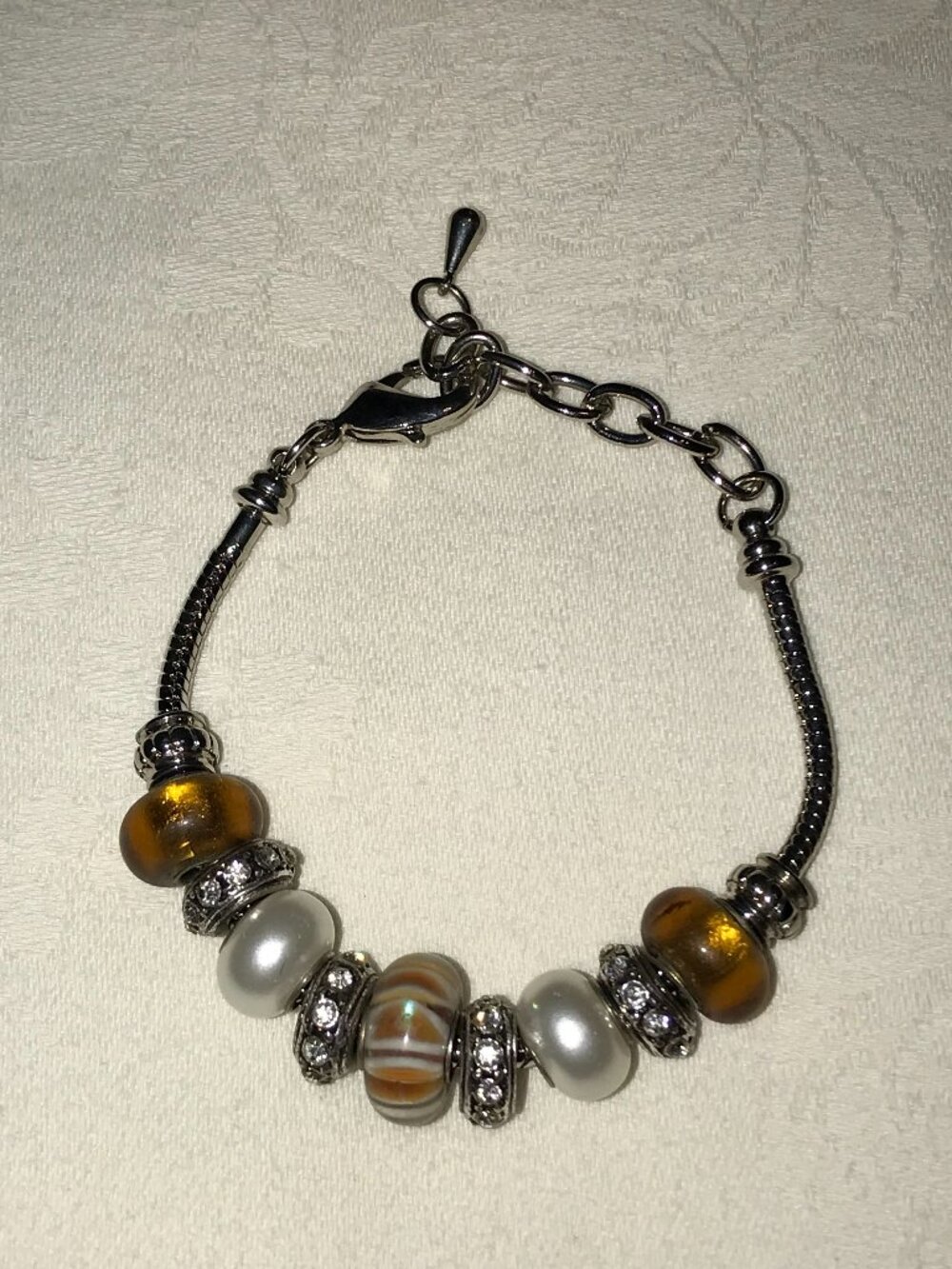 Bella Perlina Silver Snake Chain Glass Beads Charm Bracelet